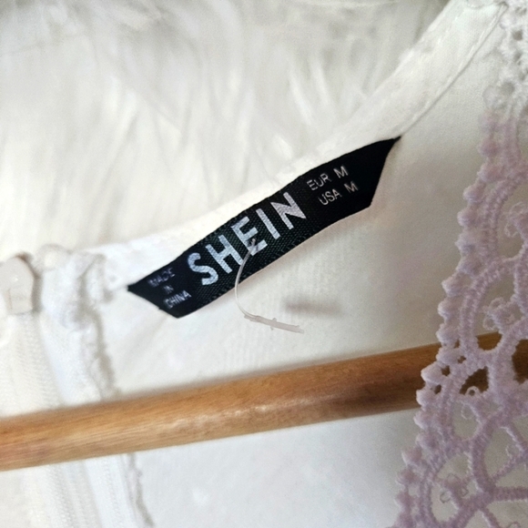 Shein Swiss Dot Lace Detail Shorts Romper - Picture 3 of 5